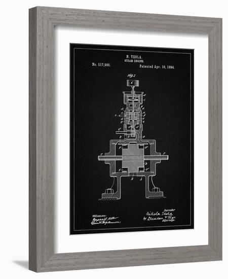 PP1096-Vintage Black Tesla Steam Engine Patent Poster-Cole Borders-Framed Giclee Print