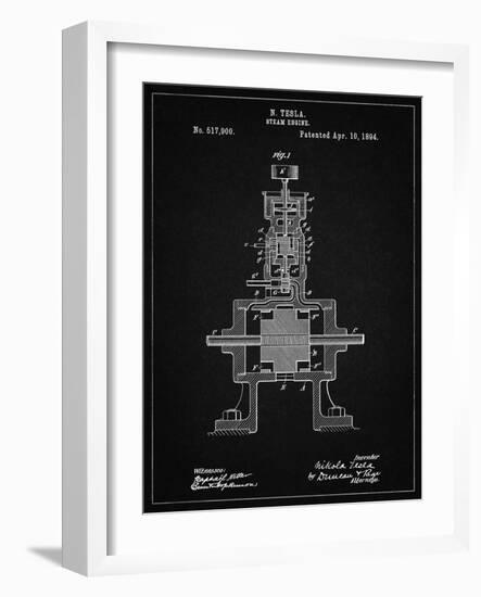 PP1096-Vintage Black Tesla Steam Engine Patent Poster-Cole Borders-Framed Giclee Print