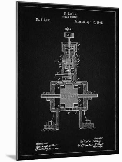 PP1096-Vintage Black Tesla Steam Engine Patent Poster-Cole Borders-Mounted Giclee Print