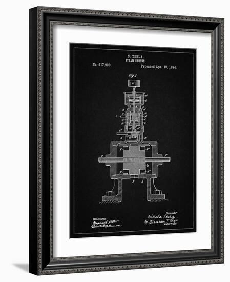 PP1096-Vintage Black Tesla Steam Engine Patent Poster-Cole Borders-Framed Giclee Print