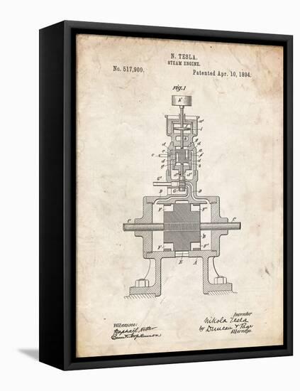 PP1096-Vintage Parchment Tesla Steam Engine Patent Poster-Cole Borders-Framed Premier Image Canvas