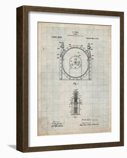 PP1097-Antique Grid Parchment Tesla Turbine Patent Poster-Cole Borders-Framed Giclee Print