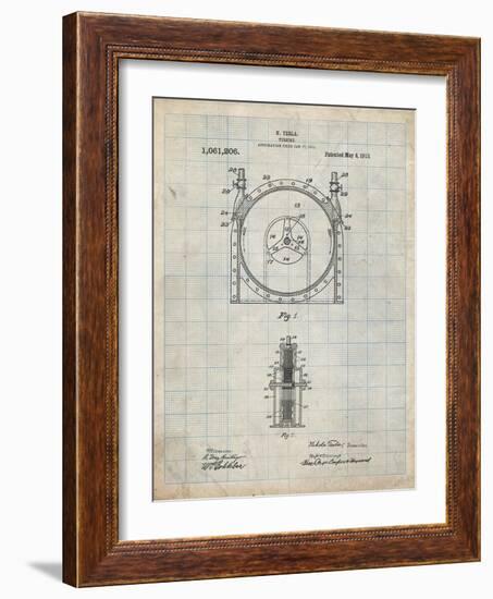 PP1097-Antique Grid Parchment Tesla Turbine Patent Poster-Cole Borders-Framed Giclee Print