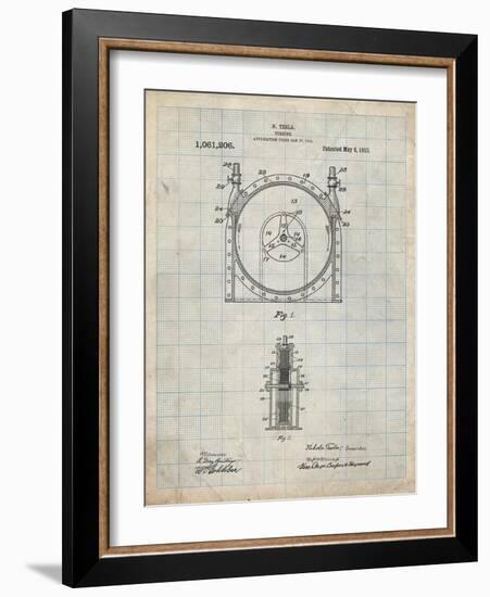 PP1097-Antique Grid Parchment Tesla Turbine Patent Poster-Cole Borders-Framed Giclee Print