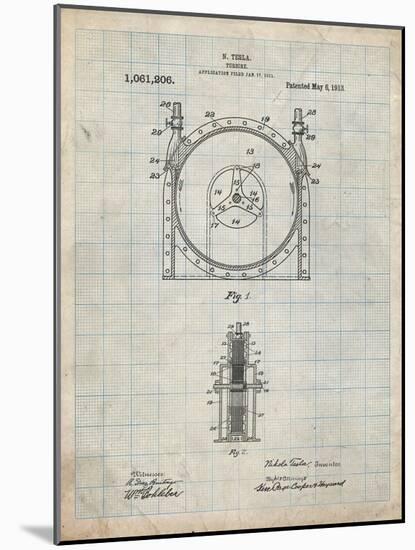 PP1097-Antique Grid Parchment Tesla Turbine Patent Poster-Cole Borders-Mounted Giclee Print