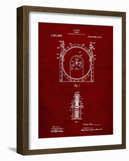 PP1097-Burgundy Tesla Turbine Patent Poster-Cole Borders-Framed Giclee Print
