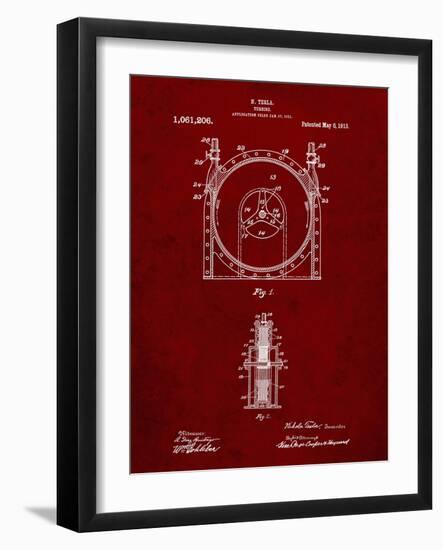 PP1097-Burgundy Tesla Turbine Patent Poster-Cole Borders-Framed Giclee Print