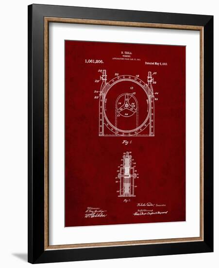 PP1097-Burgundy Tesla Turbine Patent Poster-Cole Borders-Framed Giclee Print