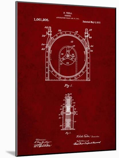 PP1097-Burgundy Tesla Turbine Patent Poster-Cole Borders-Mounted Giclee Print