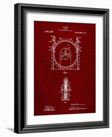 PP1097-Burgundy Tesla Turbine Patent Poster-Cole Borders-Framed Giclee Print