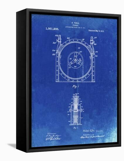 PP1097-Faded Blueprint Tesla Turbine Patent Poster-Cole Borders-Framed Premier Image Canvas