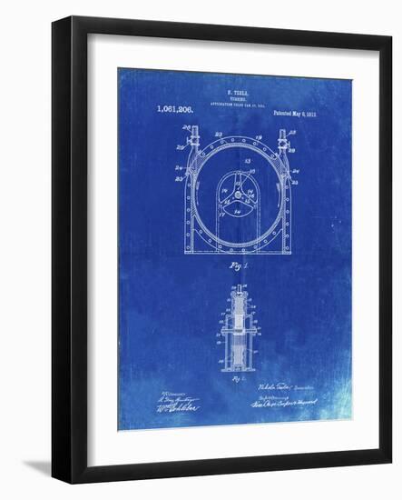 PP1097-Faded Blueprint Tesla Turbine Patent Poster-Cole Borders-Framed Giclee Print