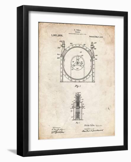 PP1097-Vintage Parchment Tesla Turbine Patent Poster-Cole Borders-Framed Giclee Print