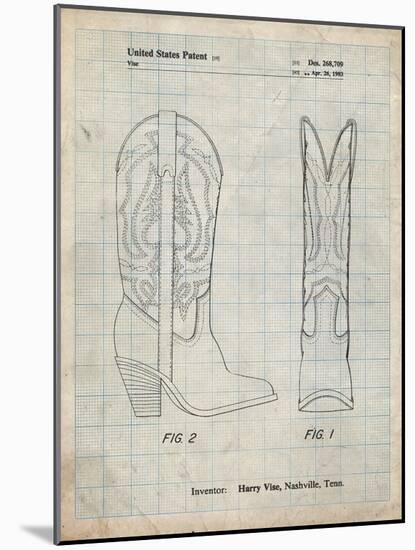 PP1098-Antique Grid Parchment Texas Boot Company 1983 Cowboy Boots Patent Poster-Cole Borders-Mounted Giclee Print