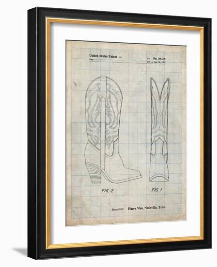 PP1098-Antique Grid Parchment Texas Boot Company 1983 Cowboy Boots Patent Poster-Cole Borders-Framed Giclee Print