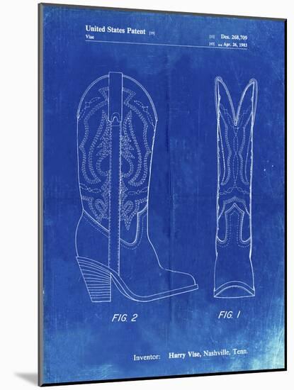 PP1098-Faded Blueprint Texas Boot Company 1983 Cowboy Boots Patent Poster-Cole Borders-Mounted Giclee Print