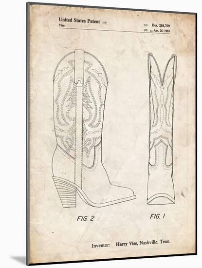 PP1098-Vintage Parchment Texas Boot Company 1983 Cowboy Boots Patent Poster-Cole Borders-Mounted Giclee Print