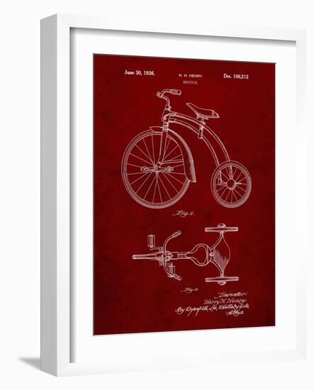 PP1114-Burgundy Tricycle Patent Poster-Cole Borders-Framed Giclee Print