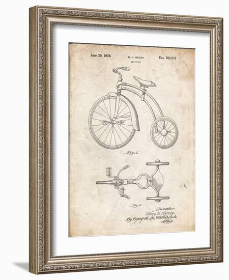 PP1114-Vintage Parchment Tricycle Patent Poster-Cole Borders-Framed Giclee Print