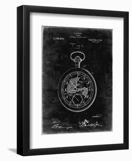 PP112-Black Grunge U.S. Watch Co. Pocket Watch Patent Poster-Cole Borders-Framed Giclee Print