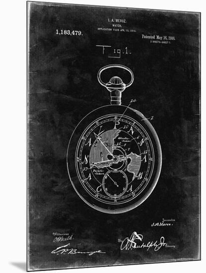 PP112-Black Grunge U.S. Watch Co. Pocket Watch Patent Poster-Cole Borders-Mounted Giclee Print