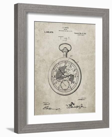PP112-Sandstone U.S. Watch Co. Pocket Watch Patent Poster-Cole Borders-Framed Giclee Print