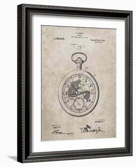 PP112-Sandstone U.S. Watch Co. Pocket Watch Patent Poster-Cole Borders-Framed Giclee Print