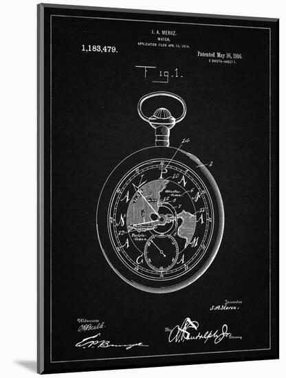 PP112-Vintage Black U.S. Watch Co. Pocket Watch Patent Poster-Cole Borders-Mounted Giclee Print
