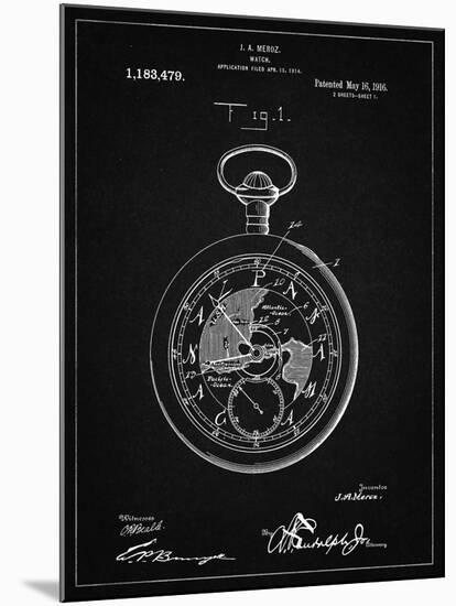 PP112-Vintage Black U.S. Watch Co. Pocket Watch Patent Poster-Cole Borders-Mounted Giclee Print