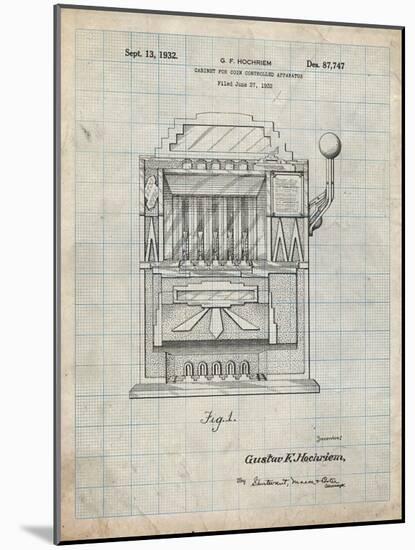 PP1125-Antique Grid Parchment Vintage Slot Machine 1932 Patent Poster-Cole Borders-Mounted Giclee Print