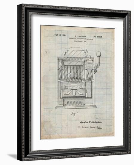 PP1125-Antique Grid Parchment Vintage Slot Machine 1932 Patent Poster-Cole Borders-Framed Giclee Print