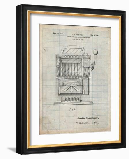 PP1125-Antique Grid Parchment Vintage Slot Machine 1932 Patent Poster-Cole Borders-Framed Giclee Print