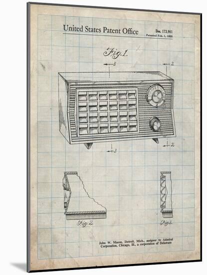 PP1126-Antique Grid Parchment Vintage Table Radio Patent Poster-Cole Borders-Mounted Giclee Print