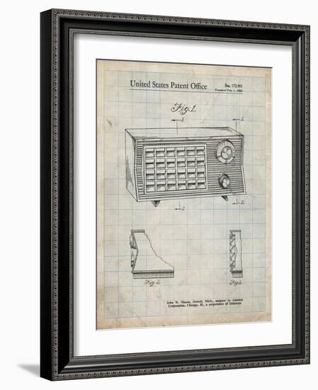 PP1126-Antique Grid Parchment Vintage Table Radio Patent Poster-Cole Borders-Framed Giclee Print