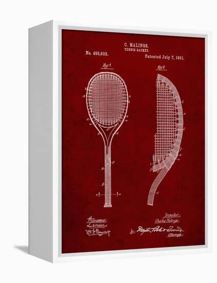 PP1127-Burgundy Vintage Tennis Racket 1891 Patent Poster-Cole Borders-Framed Premier Image Canvas