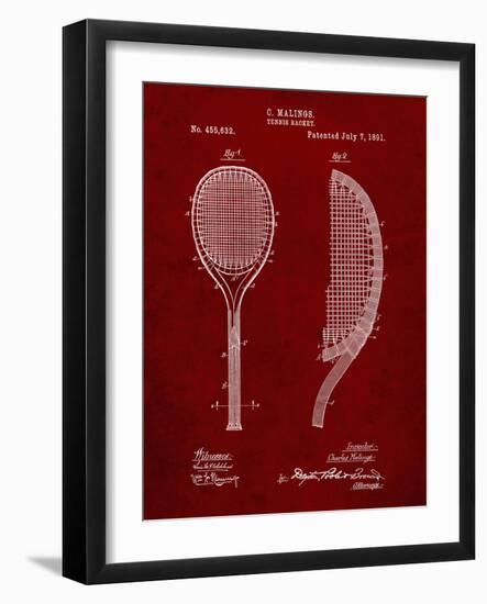 PP1127-Burgundy Vintage Tennis Racket 1891 Patent Poster-Cole Borders-Framed Giclee Print