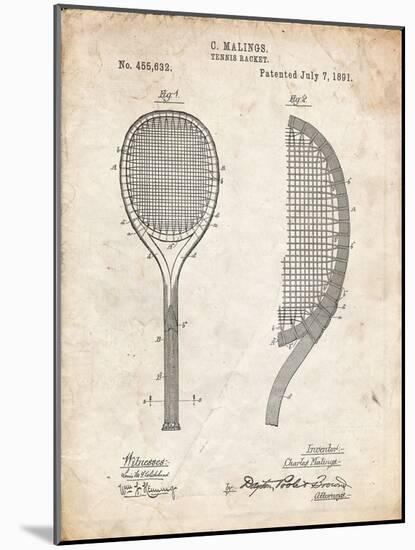 PP1127-Vintage Parchment Vintage Tennis Racket 1891 Patent Poster-Cole Borders-Mounted Giclee Print