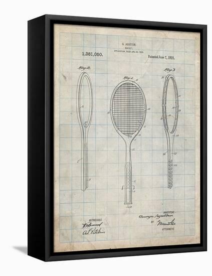 PP1128-Antique Grid Parchment Vintage Tennis Racket Patent Poster-Cole Borders-Framed Premier Image Canvas