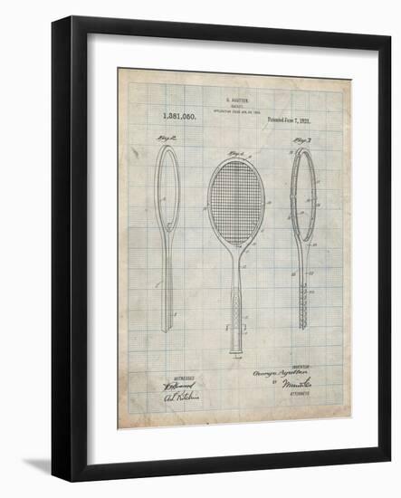 PP1128-Antique Grid Parchment Vintage Tennis Racket Patent Poster-Cole Borders-Framed Giclee Print