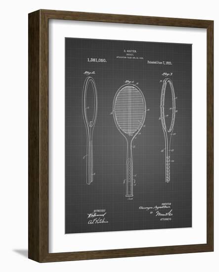 PP1128-Black Grid Vintage Tennis Racket Patent Poster-Cole Borders-Framed Giclee Print