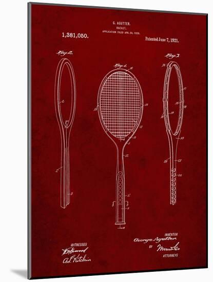 PP1128-Burgundy Vintage Tennis Racket Patent Poster-Cole Borders-Mounted Giclee Print