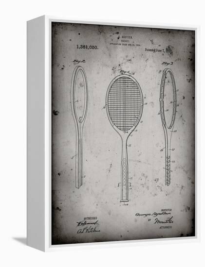 PP1128-Faded Grey Vintage Tennis Racket Patent Poster-Cole Borders-Framed Premier Image Canvas