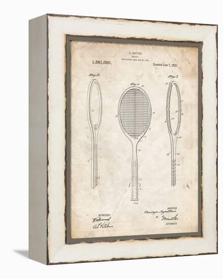 PP1128-Vintage Parchment Vintage Tennis Racket Patent Poster-Cole Borders-Framed Premier Image Canvas