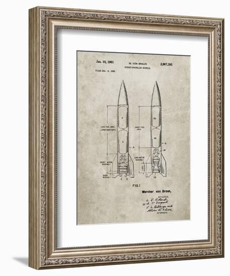 PP1129-Sandstone Von Braun Rocket Missile Patent Poster-Cole Borders-Framed Giclee Print