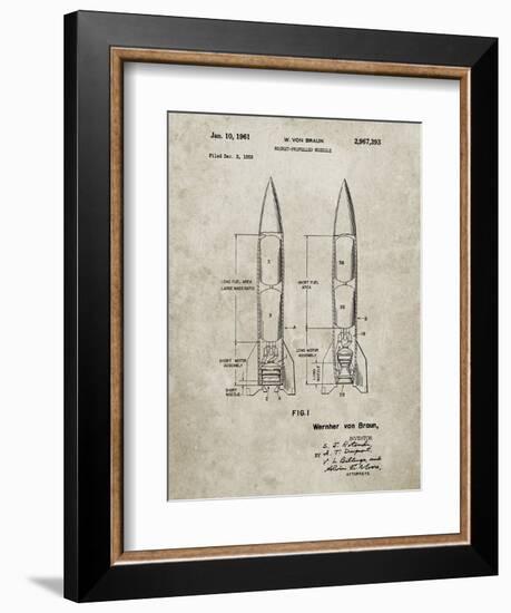 PP1129-Sandstone Von Braun Rocket Missile Patent Poster-Cole Borders-Framed Giclee Print