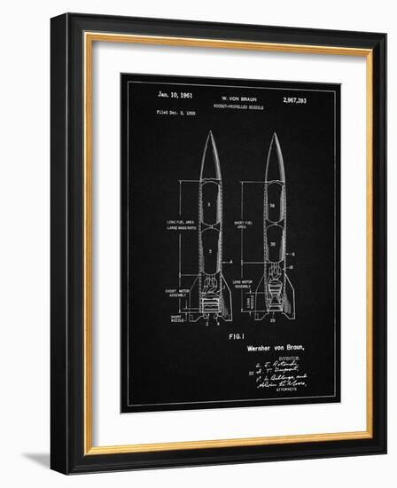 PP1129-Vintage Black Von Braun Rocket Missile Patent Poster-Cole Borders-Framed Giclee Print
