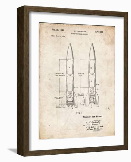 PP1129-Vintage Parchment Von Braun Rocket Missile Patent Poster-Cole Borders-Framed Giclee Print