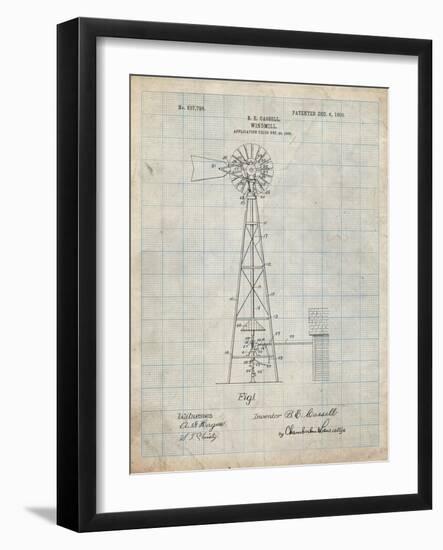 PP1137-Antique Grid Parchment Windmill 1906 Patent Poster-Cole Borders-Framed Giclee Print