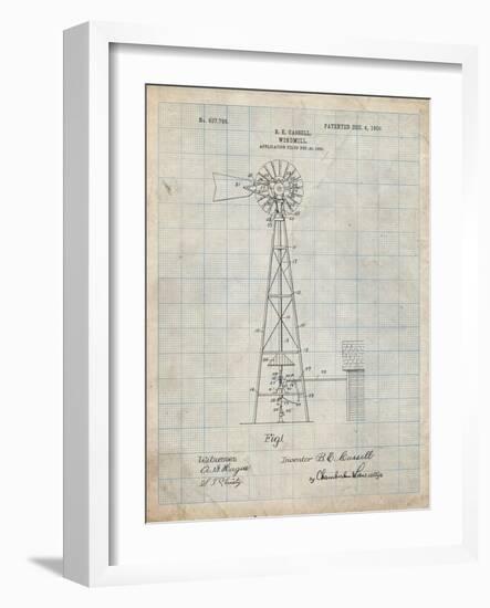 PP1137-Antique Grid Parchment Windmill 1906 Patent Poster-Cole Borders-Framed Giclee Print