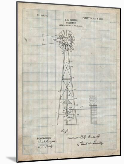 PP1137-Antique Grid Parchment Windmill 1906 Patent Poster-Cole Borders-Mounted Giclee Print